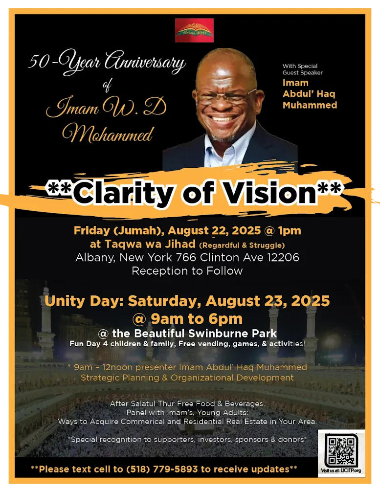 Clarity of Vision event celebrating the 50 year anniversary of Imam W D Mohammed in Albany New York featuring Imam Abdul Haq Muhammed