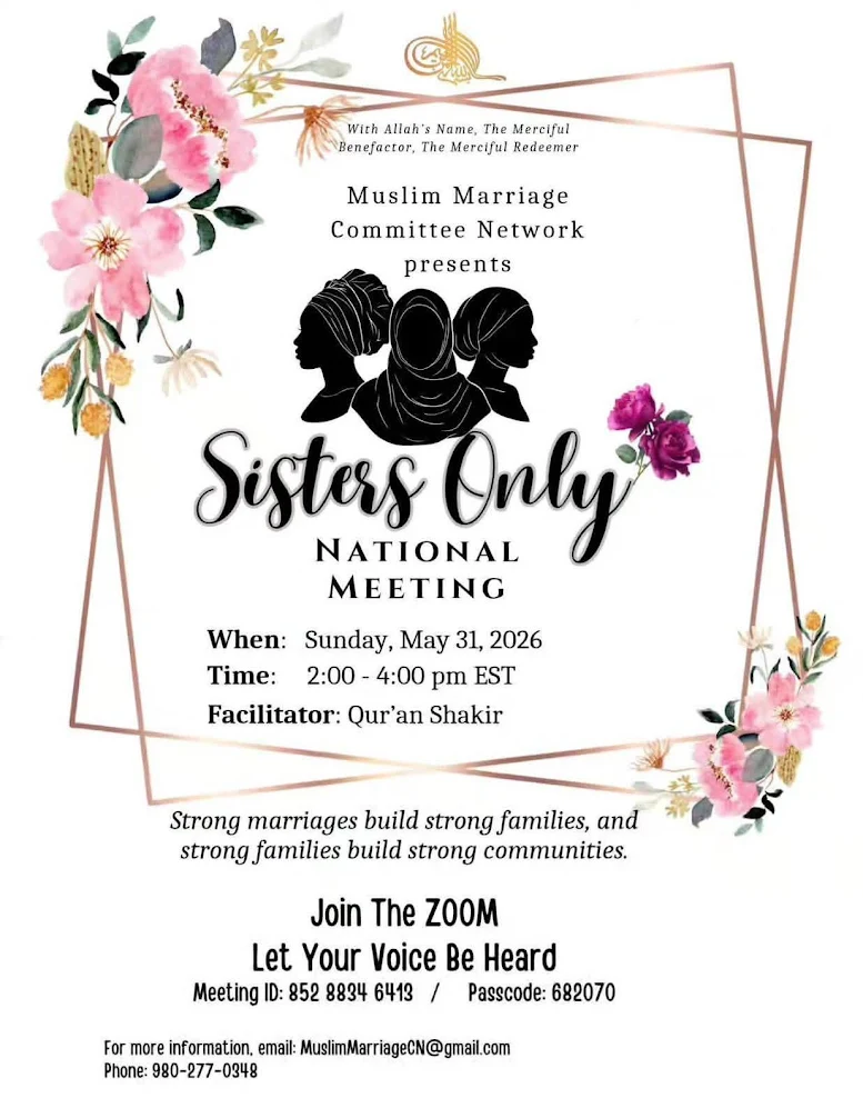 Flyer for the Sisters Only National Meeting hosted by the Muslim Marriage Committee Network on May 31, 2026 via Zoom.